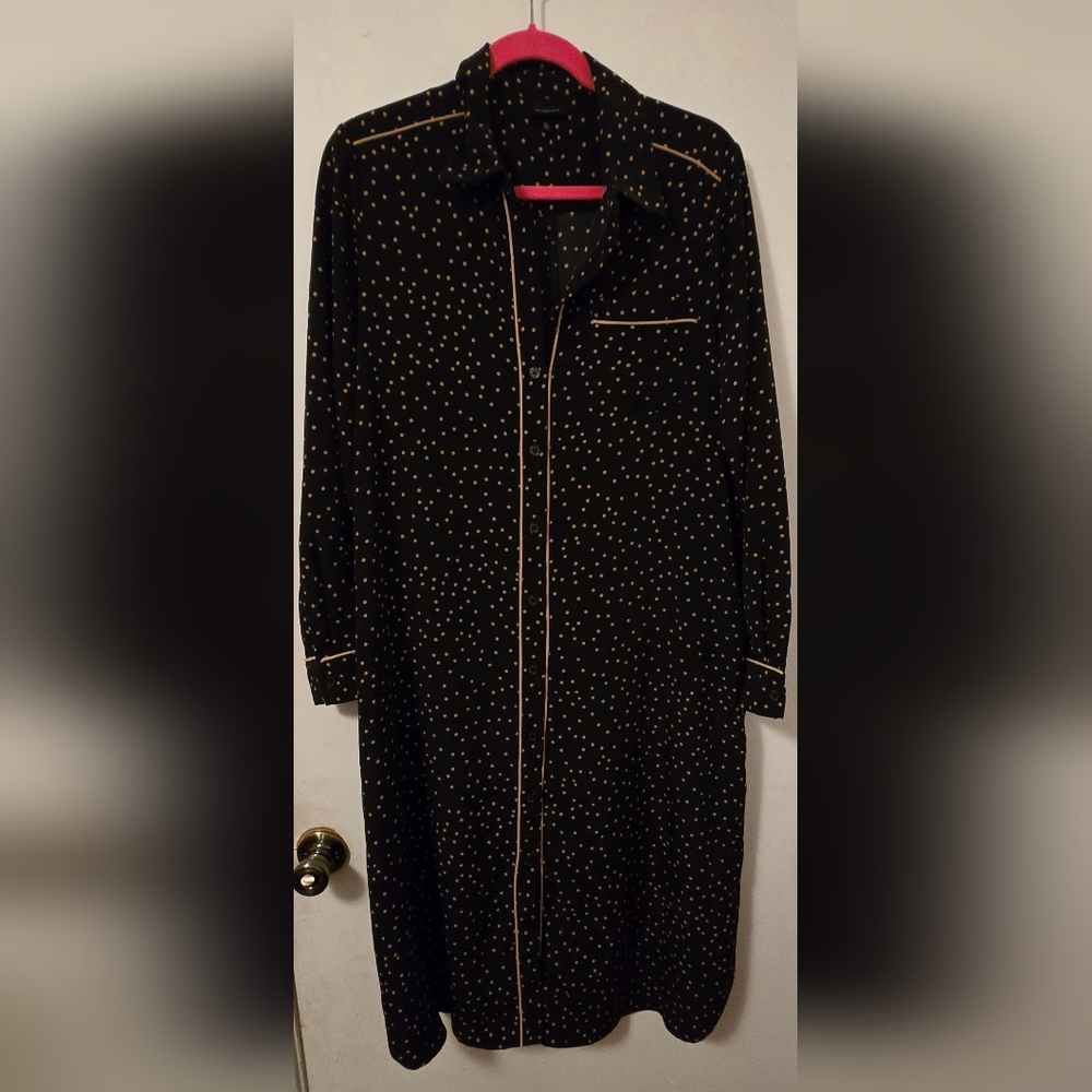WhoWhatWear Black and Gold Polka Dot Shirt Dress